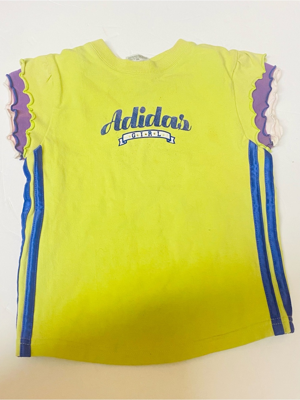 Adidas Girl Yellow Graphic Tee with Blue Trim